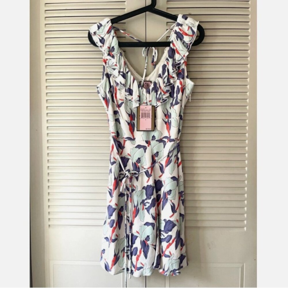 NWT Vintage Juicy Couture Iris Print Ruffle Neck Dress Size 4